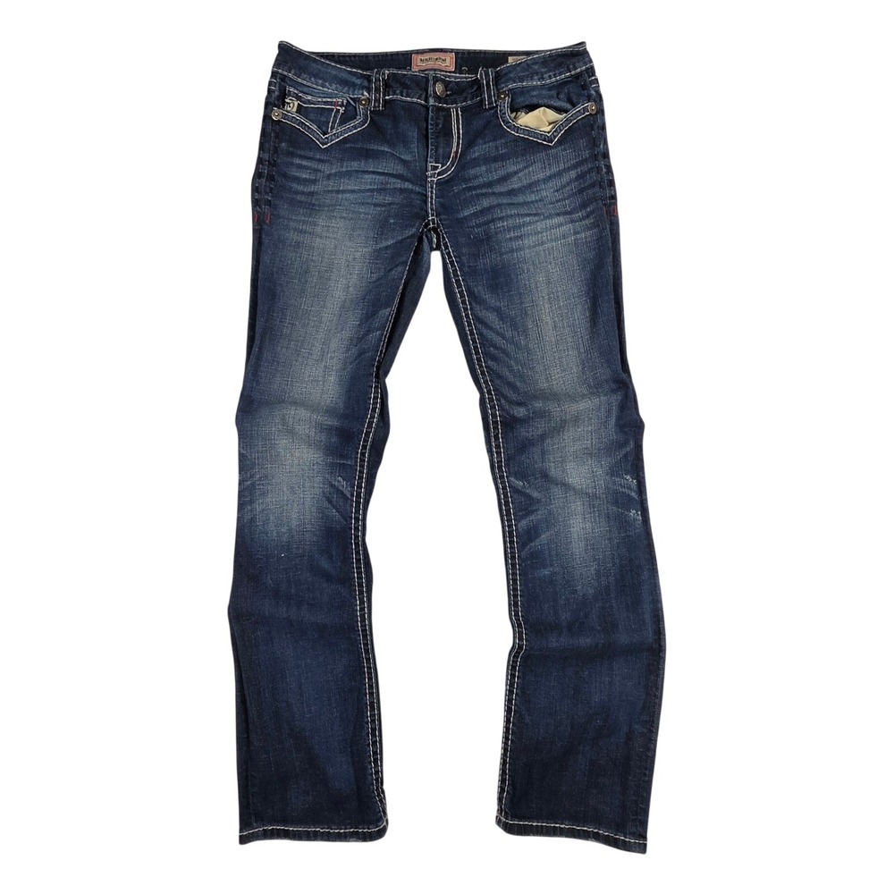 Mek Denim Oaxaca Straight Leg Jeans Mens 33x32.5 Dark Wash Contrast Stitch Blue